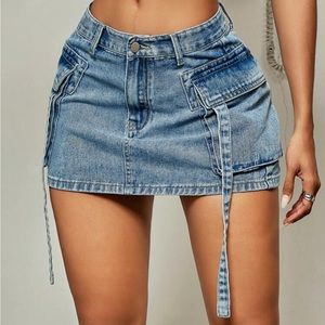 Shein Street Flap Pocket Tape Detail Cargo Denim Mini Skirt